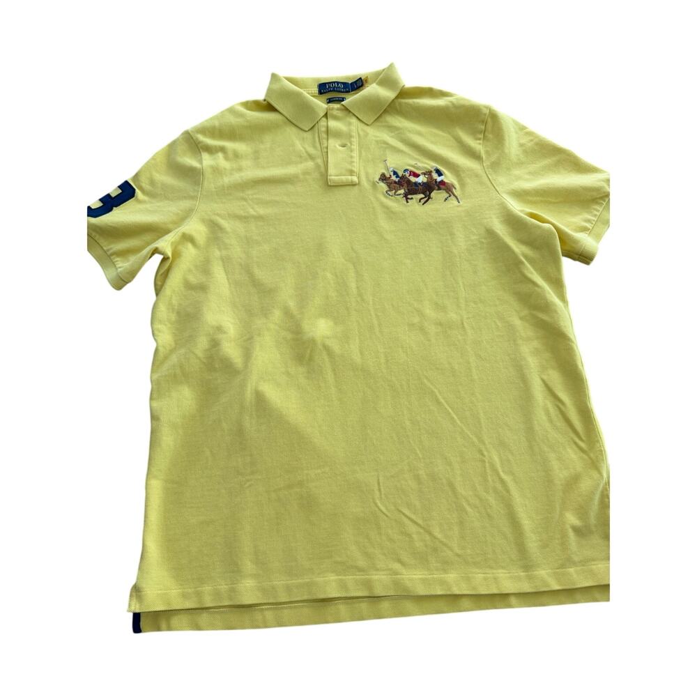 Vintage Ralph Lauren Polo Shirt Yellow Big Pony Rugby Jersey Golf Preppy-Large